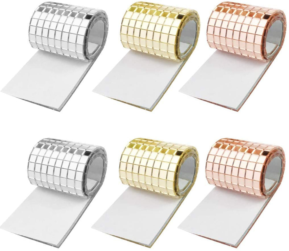 Yookat 2880 pegatinas de espejo cuadradas de cristal para decoración de azulejos de mosaico (plata, oro y oro rosa, 0.197 x 0.197 in) - Arteztik