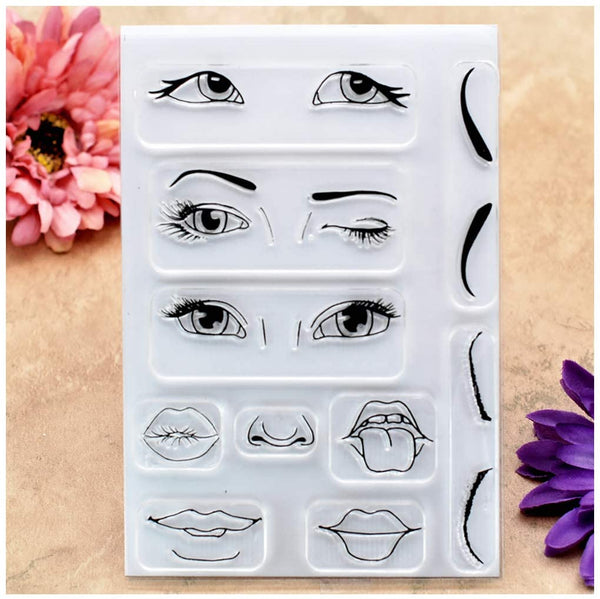 Kwan Crafts Cinco Sentidos Ojos cejas labios nariz sellos transparentes para hacer tarjetas decoración y DIY Scrapbooking - Arteztik
