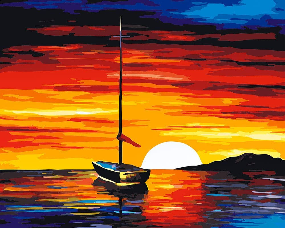 Kit de pintura PESTON DIY por números para niños y adultos principiantes – pintura de dibujo de 16.0 x 20.0 in con pinceles, pigmento acrílico – Sunset Sail - Arteztik
