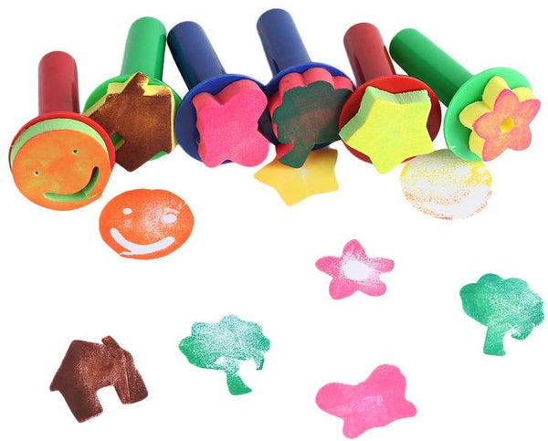 6 pcs niños aprendizaje temprano Mini Esponja Espuma pincel de pintura flor sello niños DIY Graffiti dibujo juguetes - Arteztik