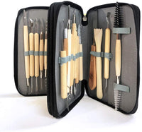 YZNlife Juego de 30 herramientas de escultura de arcilla, mango de madera, juego de herramientas de tallado de cerámica, con bolsa de transporte, delantal y mangas - Arteztik
