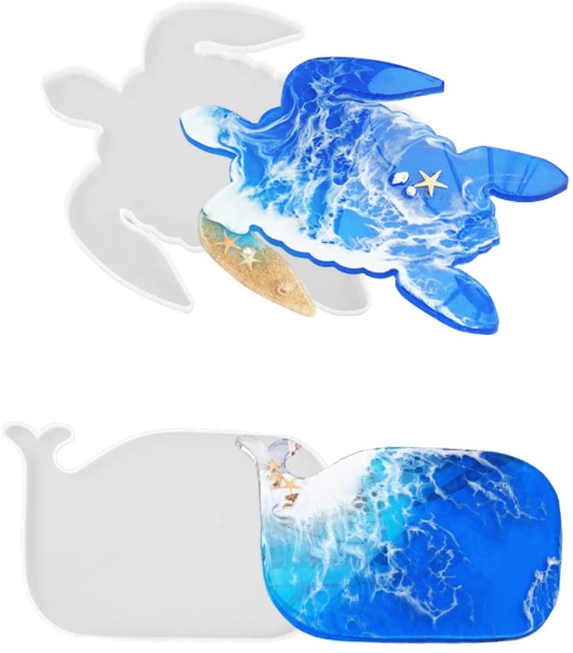 Juanya - Juego de 2 moldes de silicona para bandeja de resina, diseño de tortuga y ballena - Arteztik