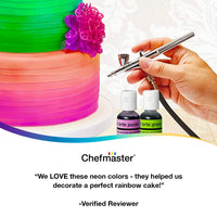 Chefmaster – Kit de aerógrafo de neón – Airbrush Food Coloring – Paquete de 6 – altamente pigmentado, colores vibrantes, funciona con cualquier herramienta de aerógrafo, colores resistentes a la decoloración - Arteztik
