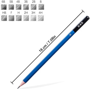 H & B - Juego de lápices de dibujo profesionales, 12 unidades, tamaño mediano (6B - 4H), ideal para dibujar arte, dibujar, sombrear, lápices de artista para principiantes y artistas profesionales - Arteztik