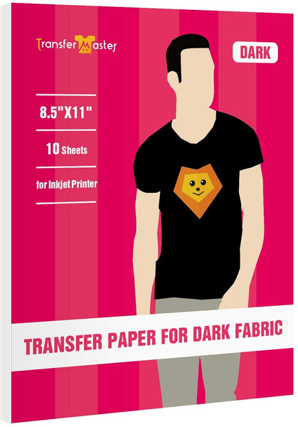 Transfer Master imprimible papel de transferencia de calor para camisetas oscuras, impresora de inyección de tinta, papel de transferencia para telas oscuras, 8.5 x 11 pulgadas, 10 hojas, camisetas personalizadas de bricolaje - Arteztik
