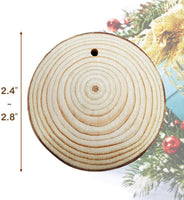 Prsildan - Rodajas de madera natural con agujeros de 2.5 - 3.1 in, 30 piezas de cuentas de madera para manualidades de bricolaje, 30 piezas de adornos de madera sin terminar para manualidades de Navidad - Arteztik
