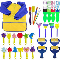 STEFORD - Juego de brochas de pintura con esponja para niños pequeños, 29 piezas de esponjas de espuma para niños, kit de herramientas de pintura para niños pequeños - Arteztik
