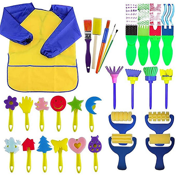 STEFORD - Juego de brochas de pintura con esponja para niños pequeños, 29 piezas de esponjas de espuma para niños, kit de herramientas de pintura para niños pequeños - Arteztik