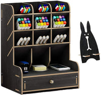 Marbrasse - organizador de escritorio de madera, multifuncional, caja de soporte para bolígrafos, papelería de escritorio, fácil de montar, estante de almacenamiento para suministros de oficina en casa-oficina con cajón - Arteztik
