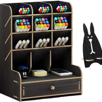 Marbrasse - organizador de escritorio de madera, multifuncional, caja de soporte para bolígrafos, papelería de escritorio, fácil de montar, estante de almacenamiento para suministros de oficina en casa-oficina con cajón - Arteztik