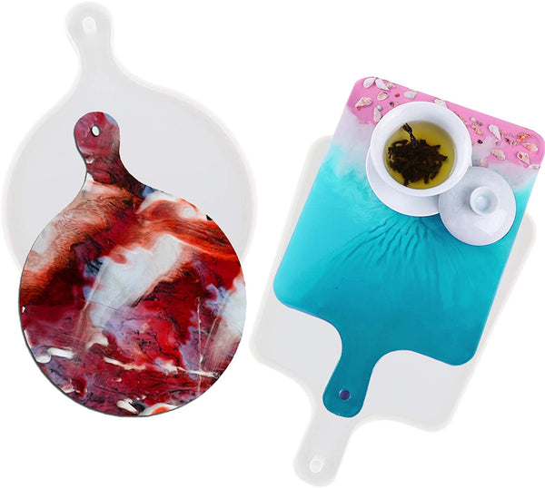 2 piezas de silicona de gran bandeja de resina para resina epoxi de fundición de resina para servir bandeja de posavasos con mango DIY pintura arte manualidades decoración del hogar regalo ideal - Arteztik