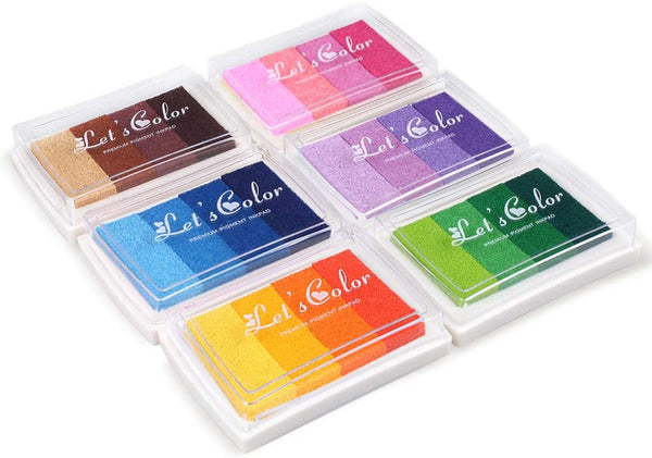 Craft Rainbow - Juego de 6 sellos de tinta para dedos para niños, lavable, 24 colores, color rosa, morado, verde, azul - Arteztik