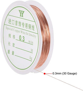 Uxcell alambre de cobre para manualidades, calibre 30, 0.012 in de diámetro. Alambre de metal flexible rojo para manualidades de bricolaje, rollo de 3 - Arteztik