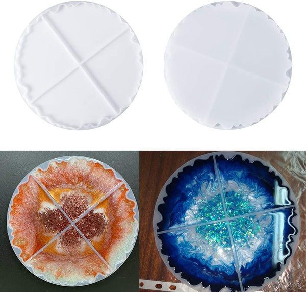 Moldes para posavasos de resina de silicona, 2 moldes de resina epoxi irregulares, para hacer tapetes de cuencos, posavasos de ágata, tapetes de vasos, soportes para joyas, decoración del hogar - Arteztik