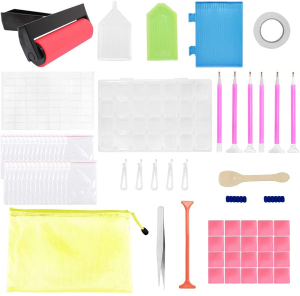 SENHAI 75 piezas 5D Diamantes Herramientas de pintura, kits de accesorios con caja de bordado de diamante, rodillo de pintura y otras herramientas para adultos y niños - Arteztik