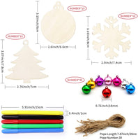 KLATIE 30 piezas de adornos de madera de Navidad sin terminar, incluyendo 3 estilos de rebanadas de madera natural, 30 campanas coloridas y 5 bolígrafos de colores para niños DIY arte manualidades, manualidades de Navidad para niños. - Arteztik
