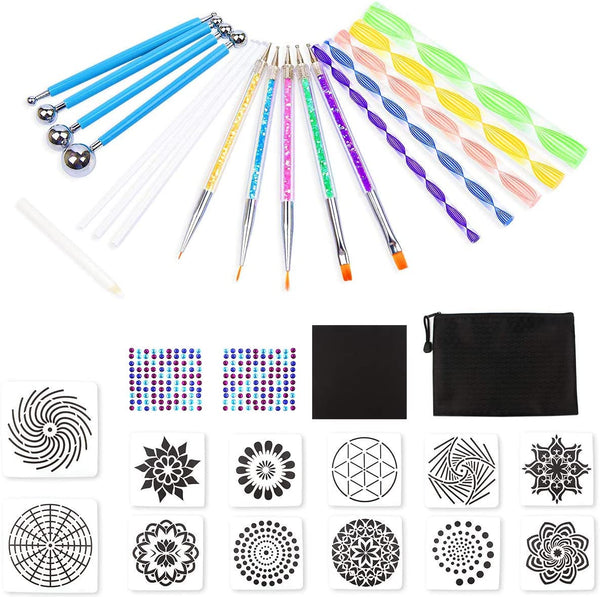Suksadum - Juego de 34 herramientas de punteado de mandala para niños y adultos, suministros de arte y manualidades para pintar rocas, dibujo de mandela, puntos de uñas - Arteztik