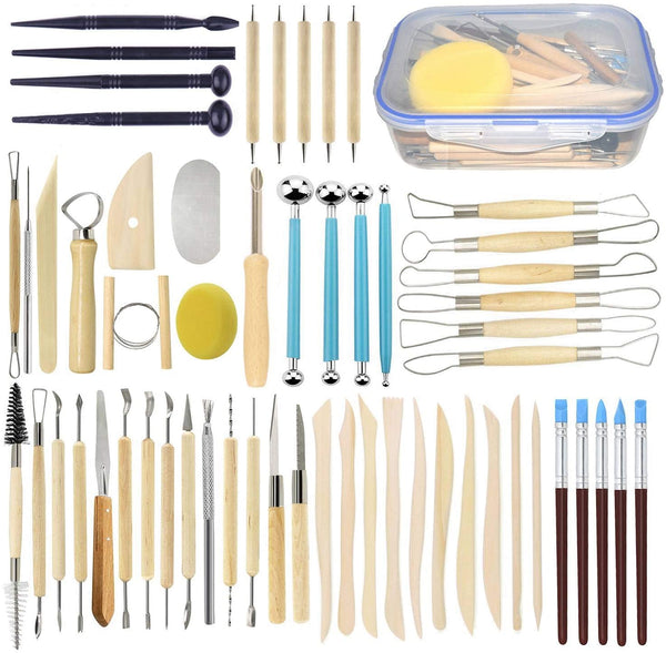 Augernis - Juego de herramientas de arcilla de cerámica con estuche de plástico, 57 piezas, para principiantes y profesionales - Arteztik