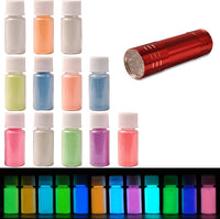 Seisso 12 colores brillan en la oscuridad pigmento en polvo, polvo luminoso con lámpara UV resina epoxi brilla en la oscuridad polvo para limo brillo tinte para DIY uñas arte, pintura acrílica, resina manualidades (20 g/0.7 oz cada uno) - Arteztik
