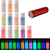 Seisso 12 colores brillan en la oscuridad pigmento en polvo, polvo luminoso con lámpara UV resina epoxi brilla en la oscuridad polvo para limo brillo tinte para DIY uñas arte, pintura acrílica, resina manualidades (20 g/0.7 oz cada uno) - Arteztik