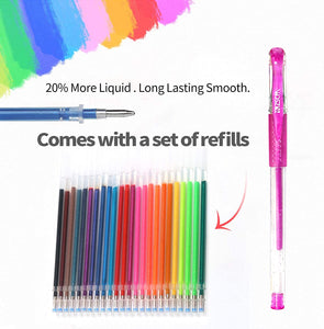 Glitter Gel Pens ZSCM 48 Pack Colored Gel Pens Set Include 24 Colors Gel Marker Pen, 24 Refills, Glitter Pens with 40% More Ink, for Kids Adult Coloring Books Drawing Doodling Scrapbooks Journaling - Arteztik