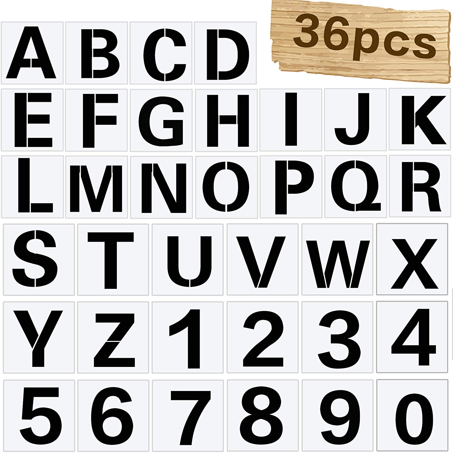 Plantillas de letras de 4 pulgadas para pintar sobre madera, 36 piezas de  caligrafía de plástico, plantillas de arte de números del alfabeto