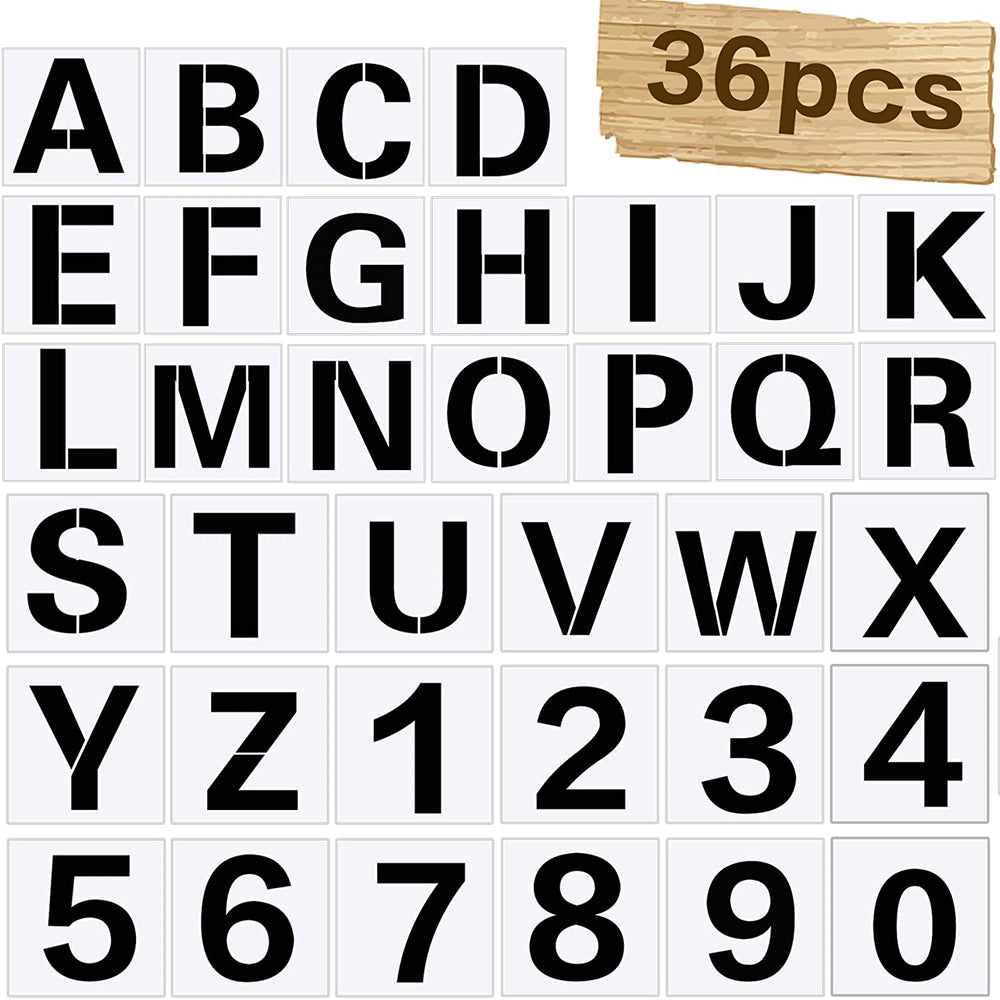 36 plantillas de letras y números de 3.0 in, reutilizables y