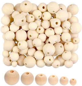 WOWOSS 600 piezas de perlas de madera natural, 6 tamaños sin terminar