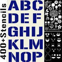 Juego de 400 plantillas de letras del alfabeto para arte y manualidades, tarjetas de Navidad, pintura facial, escritura de diario de balas, dibujo de garabatos, decoración de tela de madera de cristal de roca – plantilla reutilizable 20 hojas de 3.9 x 7.1 - Arteztik