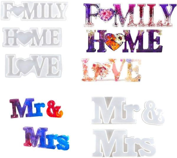 SNNplapla - Molde de resina 3D, diseño de Mr & Mrs Love Home Family con texto en inglés 