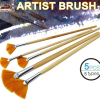 ZHOUXINXING - Juego de 5 cepillos de madera de nailon con forma de abanico para pintar y dibujar - Arteztik