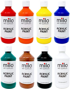 Milo - Juego de pinturas acrílicas de 8 colores, botellas de 8 onzas, juego de pintura acrílica fluida para estudiantes, fabricado en los Estados Unidos - Arteztik