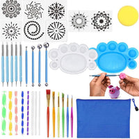 Juego de 35 herramientas de punteado de mandala con una bolsa de almacenamiento con cremallera para pintar rocas, arte de dibujo y suministros de arte de mandala. - Arteztik