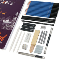 Glokers - Juego de 33 piezas de dibujo para dibujo, lápices de sombra, suministros de arte profesionales - Arteztik
