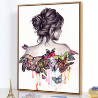 Geboor - Kit de pintura al óleo con pinceles, pintura por número, para adultos, mariposa, belleza, niña, decoración, 15.7 x 19.7 in - Arteztik