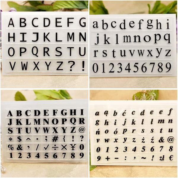 Kwan Crafts 4 hojas diferentes estilo alfabeto inglés mayúscula minúscula número de caja transparente sellos para hacer tarjetas decoración y bricolaje scrapbooking - Arteztik