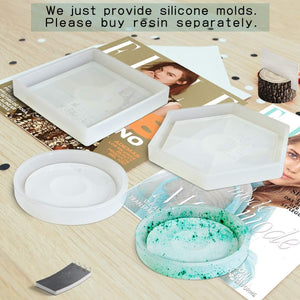 Paquete de 3 moldes de silicona para posavasos de resina epoxi para fundición, ecológicos, resistentes, cuadrados, redondos, para fundición con resina, hormigón, cemento - Arteztik