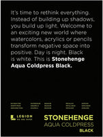 Stonehenge, 1 almohadilla de acuarela de Legion Aqua, 140 lb, prensa en frío, 8 por 10 pulgadas, papel negro, 15 hojas - Arteztik
