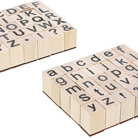 Juvale Alphabet - Sellos de goma de madera, letras superiores e inferiores con símbolos, 60 unidades - Arteztik