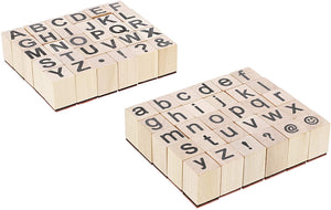 Juvale Alphabet - Sellos de goma de madera, letras superiores e inferiores con símbolos, 60 unidades - Arteztik
