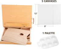 Magicfly Caballete de mesa de madera para pintar, caballete de escritorio ajustable con cajón de almacenamiento, 5 lienzos y 1 paleta de pintura, madera de haya, caballete de artista portátil, caballete de madera para dibujar - Arteztik
