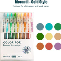 Bolígrafos de color Fineline, 9 colores Morandi frío - Arteztik