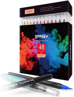 SPREEY Watercolor Brush Pens 24colors with Bonus Refillable Water Brush Highly Water-Soluble Ink Made in Japan for Painting, Coloring, and Watercolor Effects, for Adults and Kids - Arteztik
