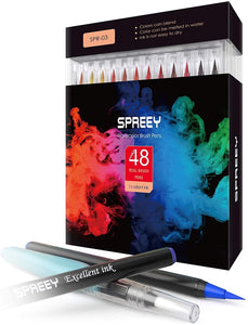 SPREEY Watercolor Brush Pens 24colors with Bonus Refillable Water Brush Highly Water-Soluble Ink Made in Japan for Painting, Coloring, and Watercolor Effects, for Adults and Kids - Arteztik