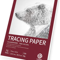 Bachmore - Bloc de papel de calco para artistas, 8.7 x 11.8 in, 75 hojas, papel translúcido para lápiz, marcador y tinta, imágenes de traza, boceto, dibujo preliminar, superposiciones 32 lb/50 g/m² - Arteztik
