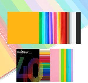 TECKWRAP Hojas adhesivas permanentes de vinilo de 12.0 x 12.0 in, 40 hojas/paquete de colores surtidos para cortadores de manualidades - Arteztik