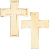 Cruz de madera sin terminar con cuerda dorada para proyectos de bricolaje (12 unidades) - Arteztik
