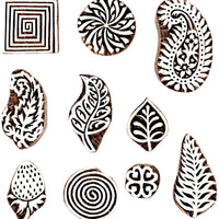 Hashcart Baren para sellos de impresión de bloques, bloques de madera de estampado, diseño tallado a mano, patrón de impresión para Saree Border, Henna, impresión textil, álbumes de recortes, manualidades y pintura de pared, juego de 10, Madera - Arteztik