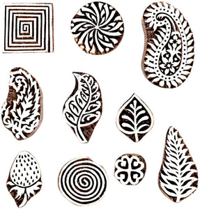 Hashcart Baren para sellos de impresión de bloques, bloques de madera de estampado, diseño tallado a mano, patrón de impresión para Saree Border, Henna, impresión textil, álbumes de recortes, manualidades y pintura de pared, juego de 10, Madera - Arteztik