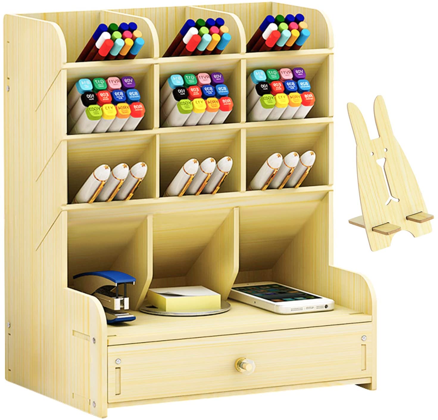 Organizador de escritorio de madera, cajón de madera, soporte para lápices,  fácil montaje, organizador multifuncional para escritorio, oficina, hogar